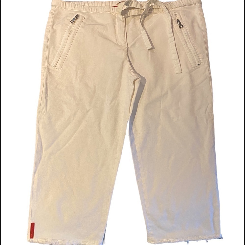 Prada White Capri Pants | Women’s IT 44 Drawstring Waist Raw Hem  Zip Pockets